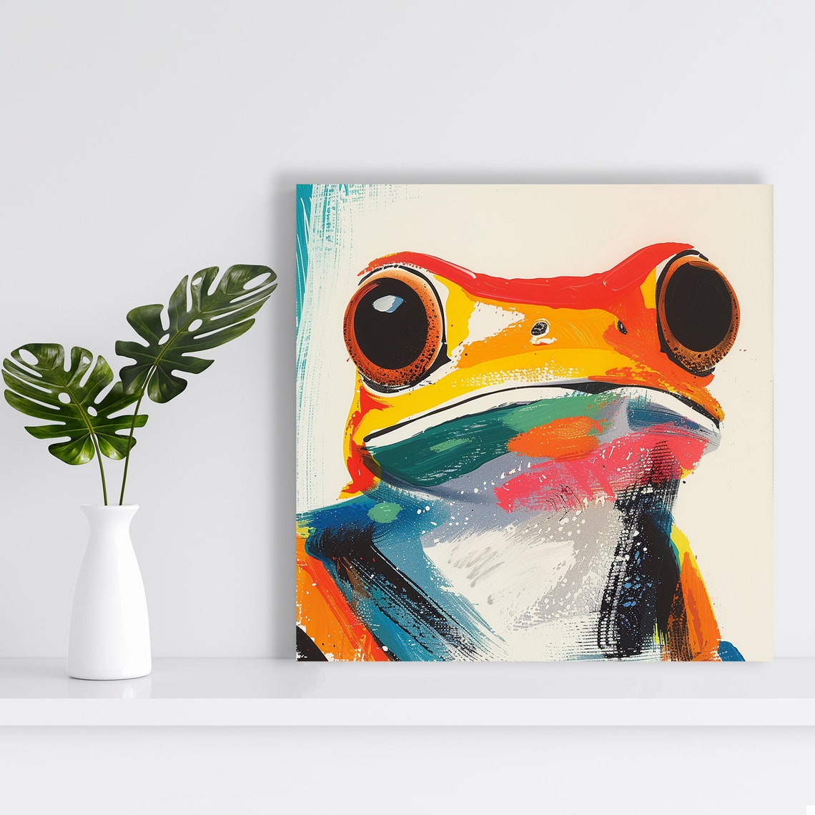 Frog Face Colorful Pop Brushstroke Abstract Vibrant Modern Art Poster - Image 2