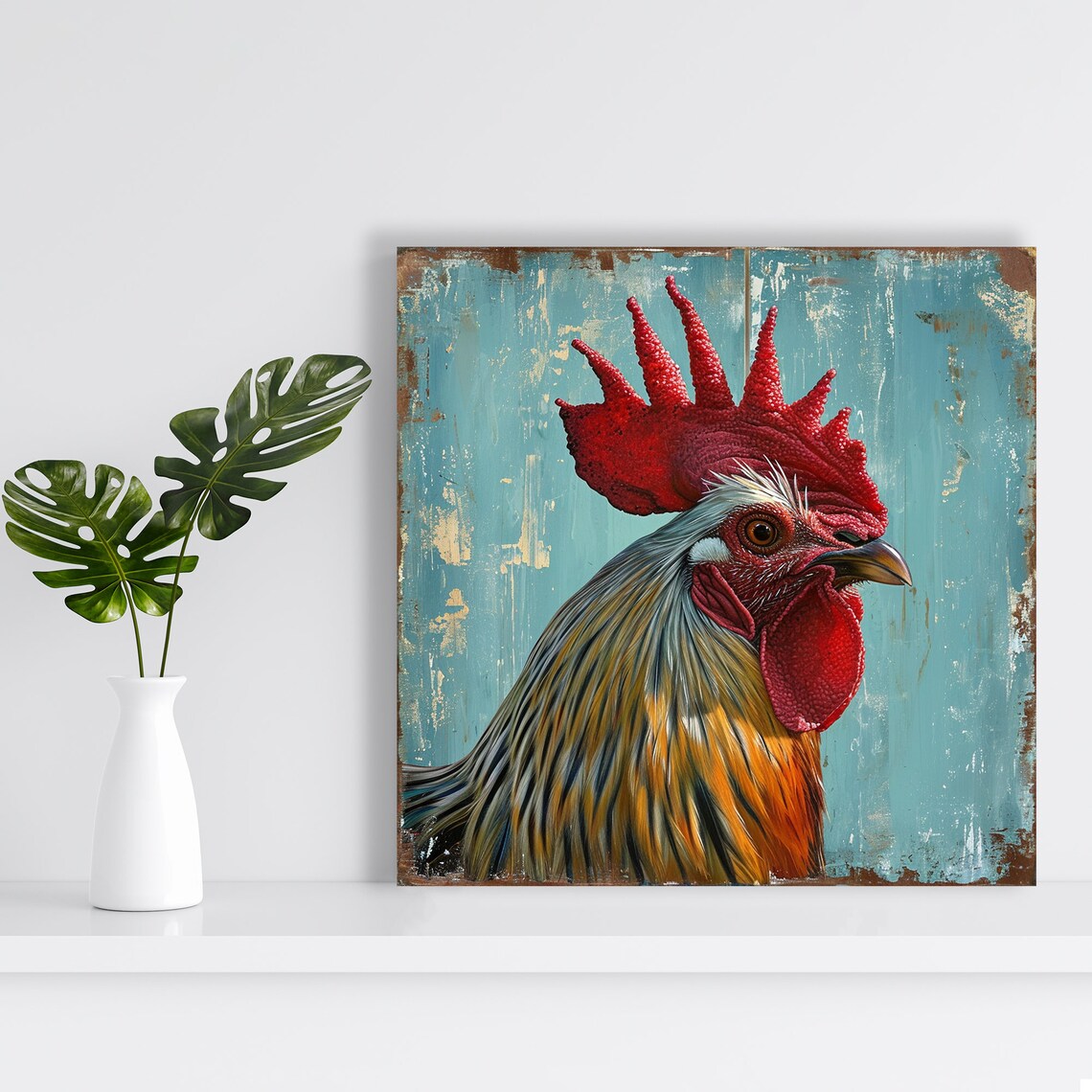 Vintage Rooster Portrait Art Print, Rustic Farmhouse - Image 2