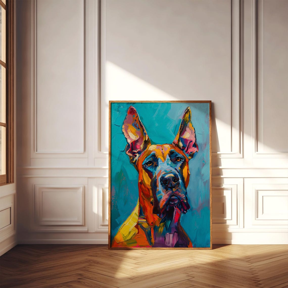 Great Dane Portrait In Bright Pop Art Colors On Turquoise Poster - Image 3
