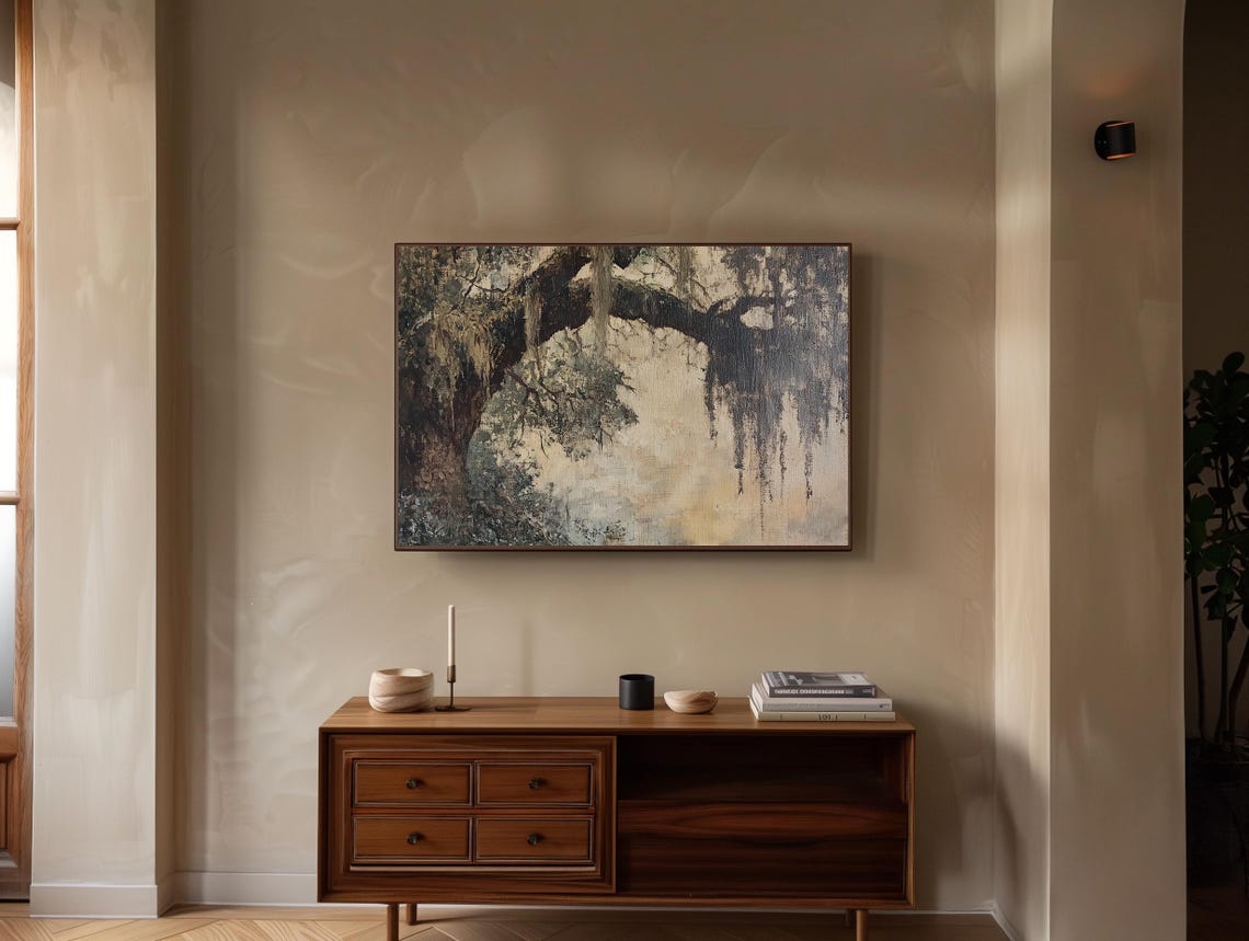 Live Oak Branch Heavy with Spanish Moss Vintage Painting Poster - Image 2