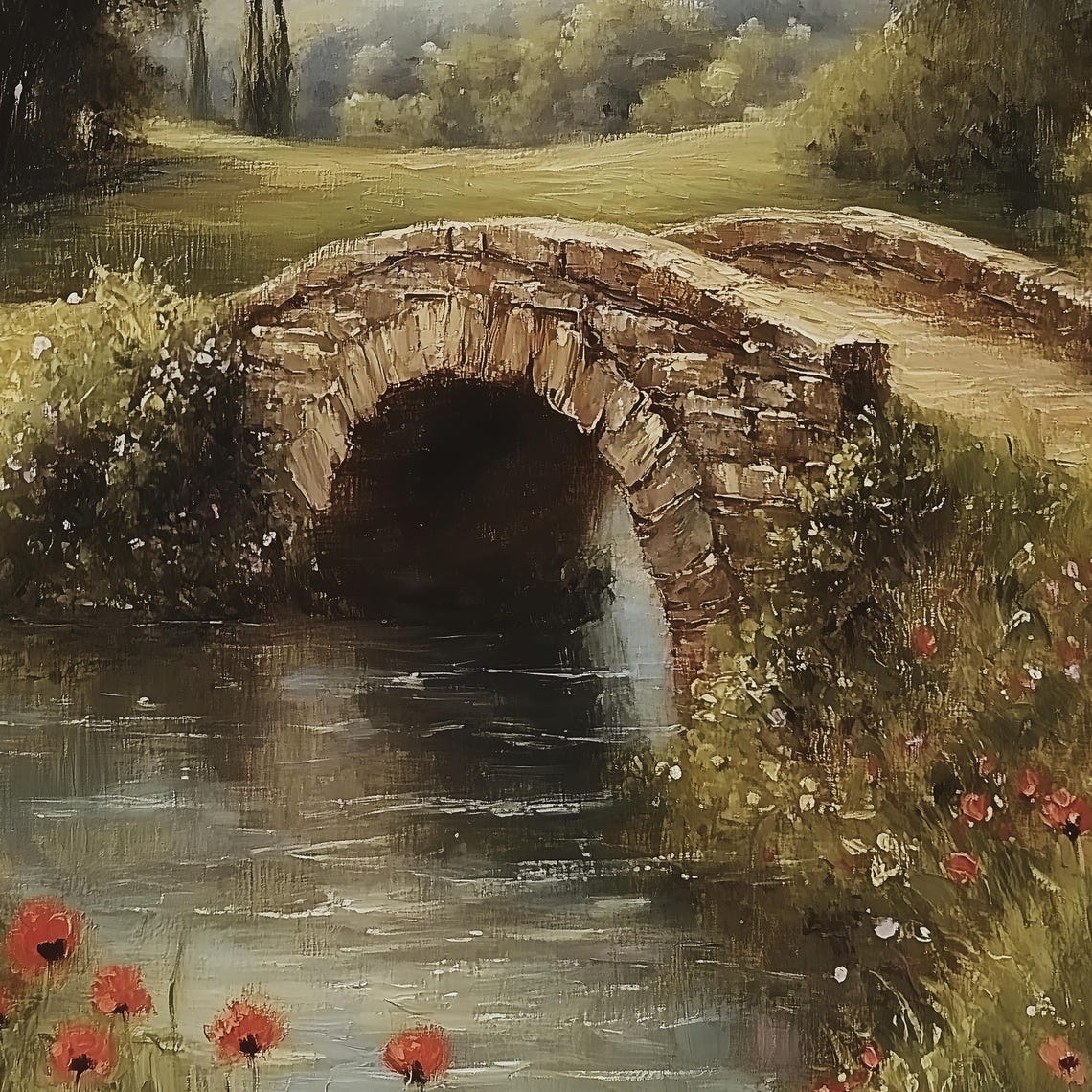 English Country Wall Art Vintage Bridge Painting Cottagecore Wall Art French Country Art Summer Wall Art Cottagecore Art Prints - Image 2