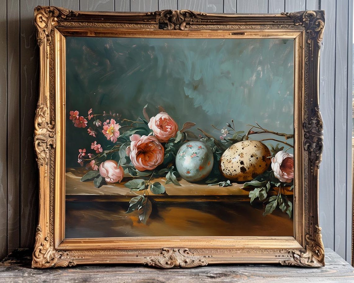 Speckled Easter Eggs With Pink Peonies Classical Still Life Poster