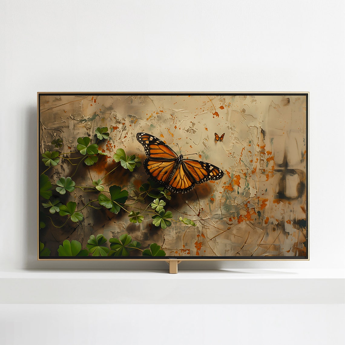 Monarch Butterfly Resting Among Clover Frame TV Screen Print - Image 2
