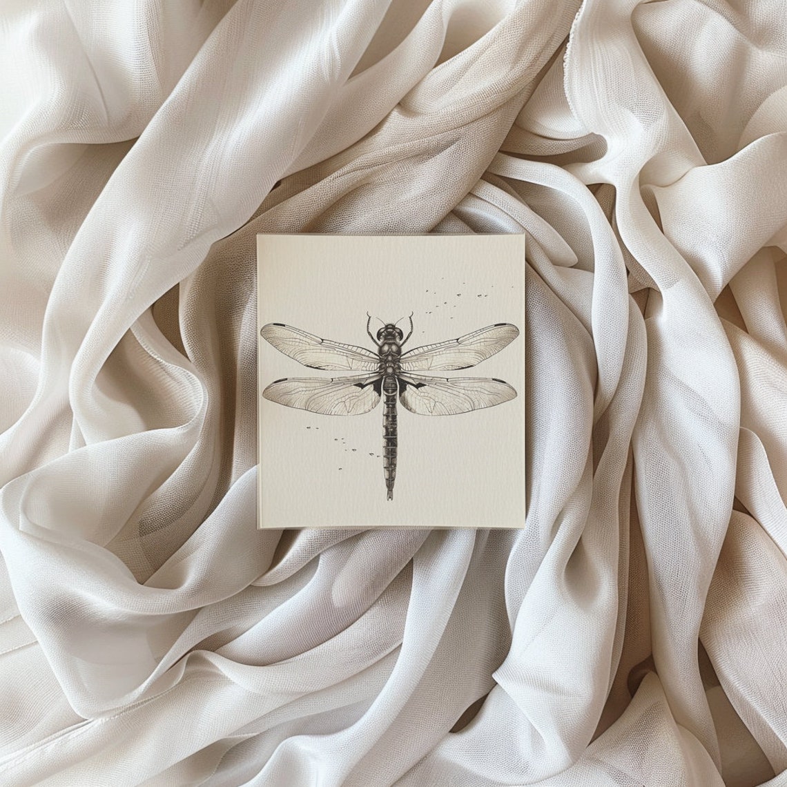 Vintage Dragonfly Botanical Illustration Sepia Insect Study Print - Image 3