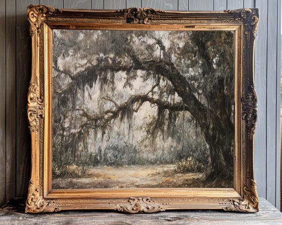Live Oak Tree Southern Living Wall Art Southern Gothic Decor Spanish Moss On Oak Tree Botanical Print Coastal Wall Art Moody Decor