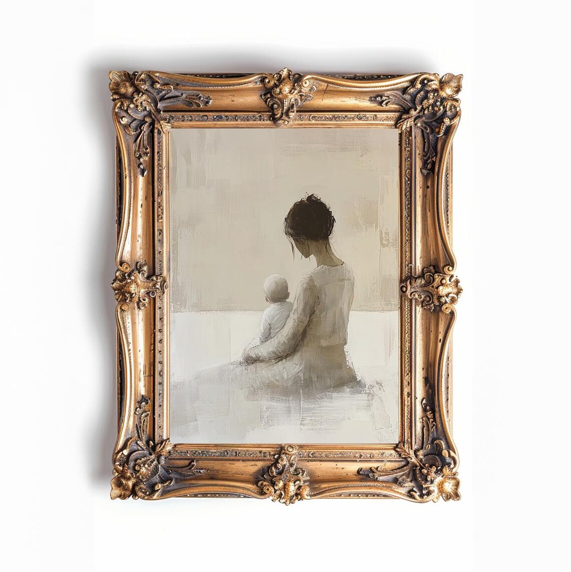 Minimalist Mother And Baby In Soft Beige Tones Nursery Art Poster - Image 4