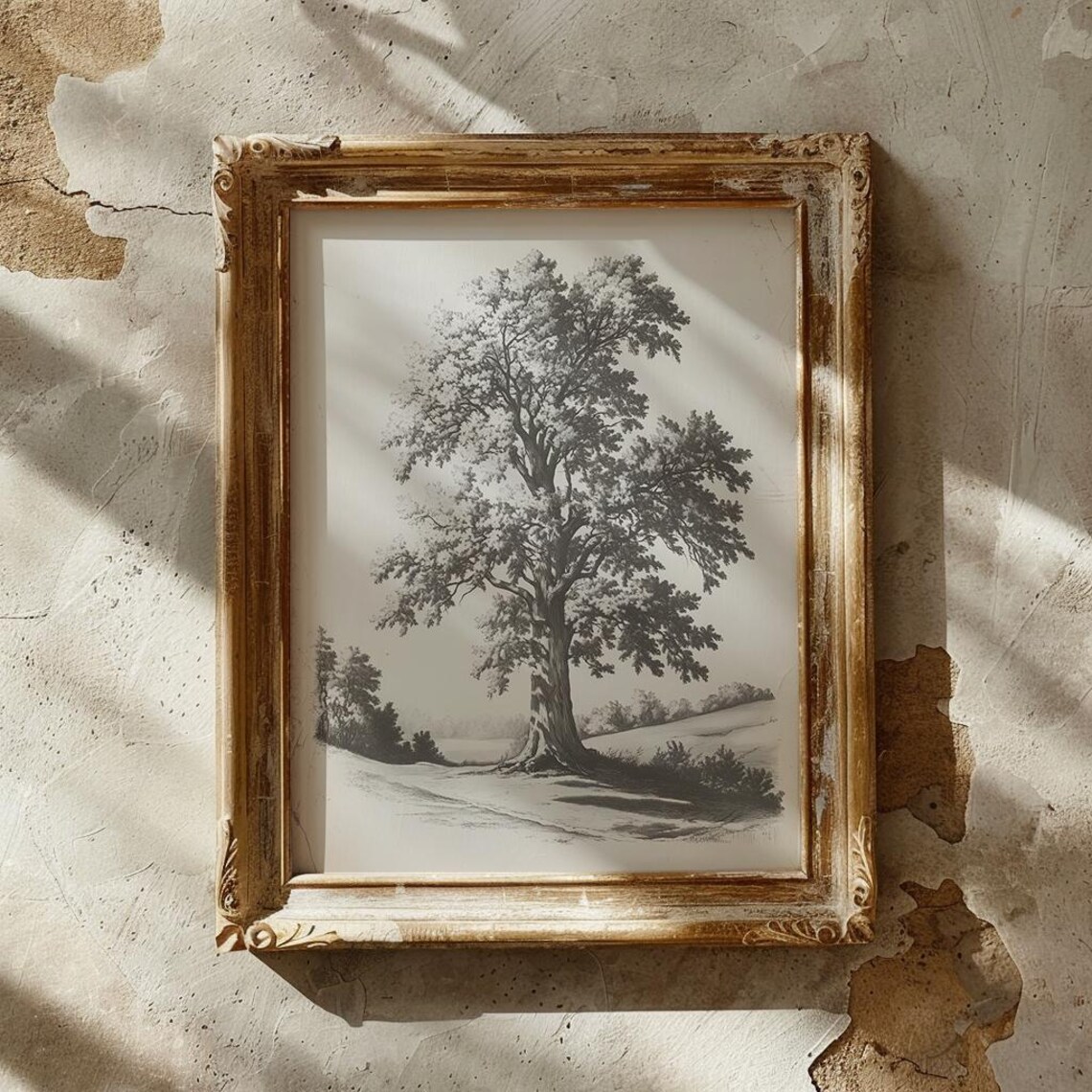 Majestic Oak Tree Vintage Engraving Style Botanical Sketch Poster - Image 3