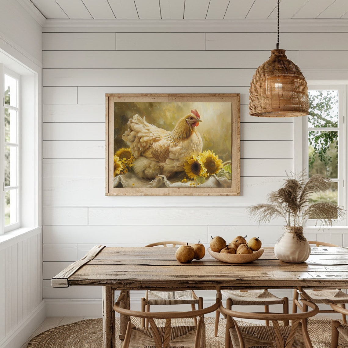 Chicken Wall Art Cottagecore Rooster Sunflower Painting Chicken And Sunflower Oil Painting Chicken Farm Decor Farmhouse - Image 3