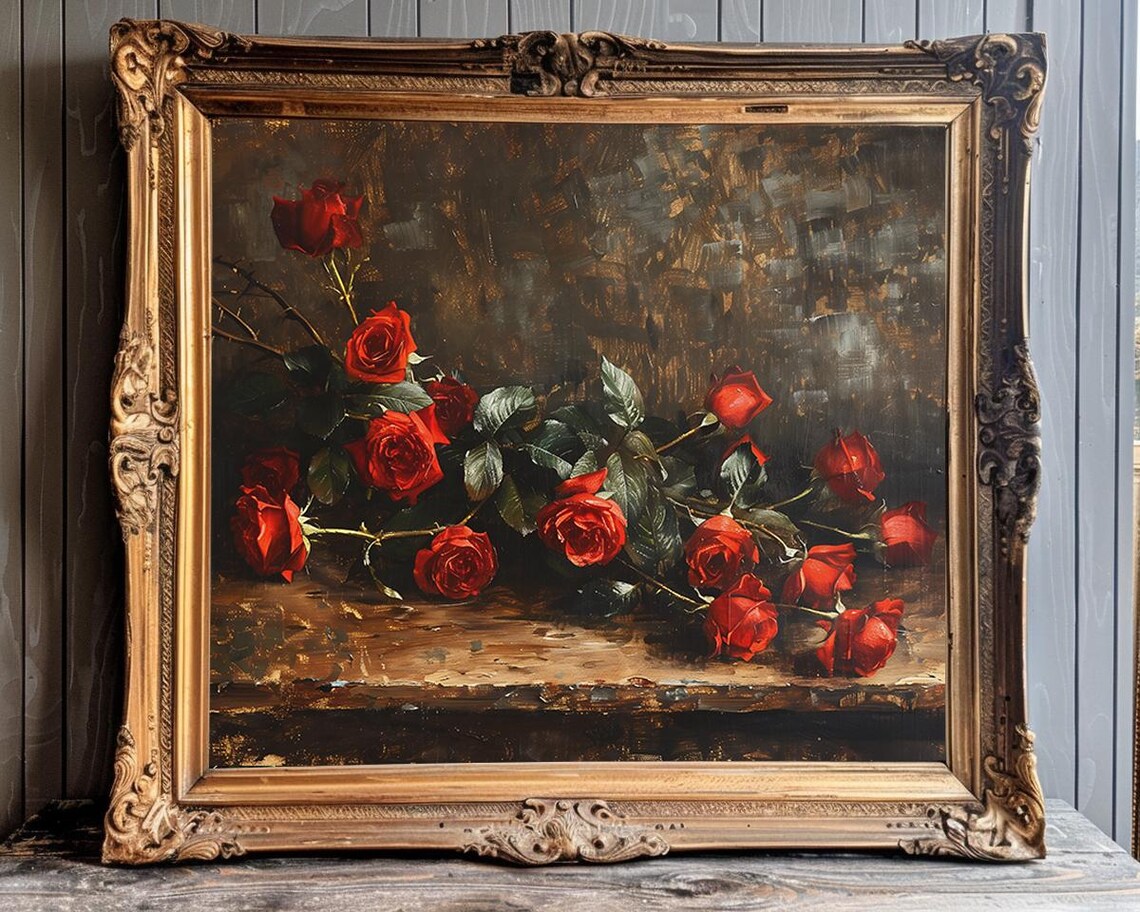 Valentine's Day Floral Art Print, Dark Academia