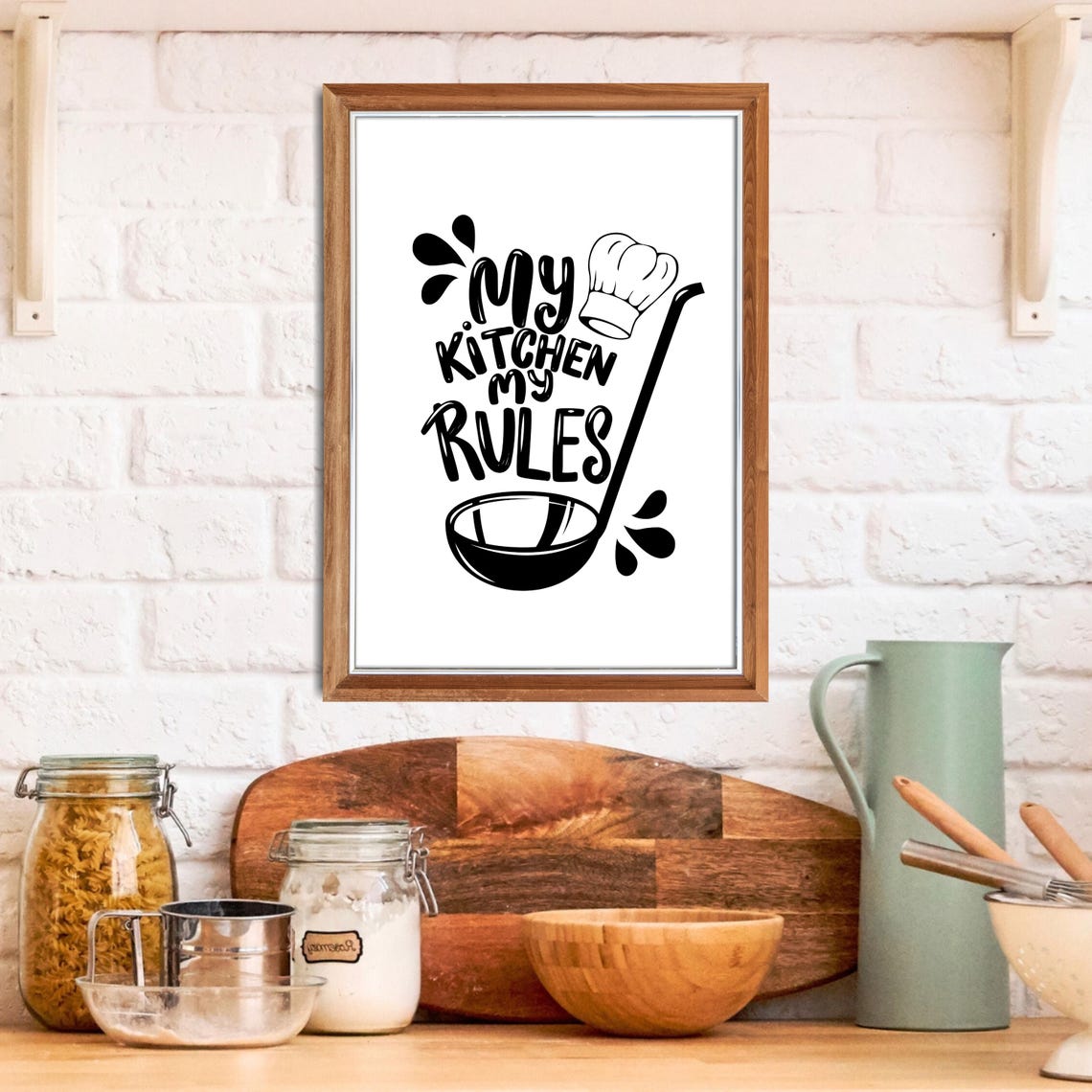 My Kitchen My Rules Chef Hat Ladle Funny Kitchen Decor Wall Art - Image 4