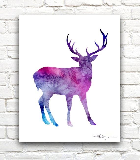 Majestic Purple Buck Deer Watercolor Silhouette Wildlife Decorative Art Poster