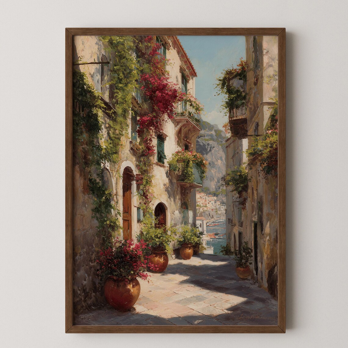 Amalfi Coast Bougainvillea Village Street Summer Travel Poster