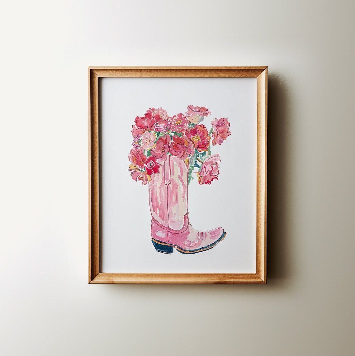 Pink Cowgirl Boot with Roses Floral Western Nursery Art Poster