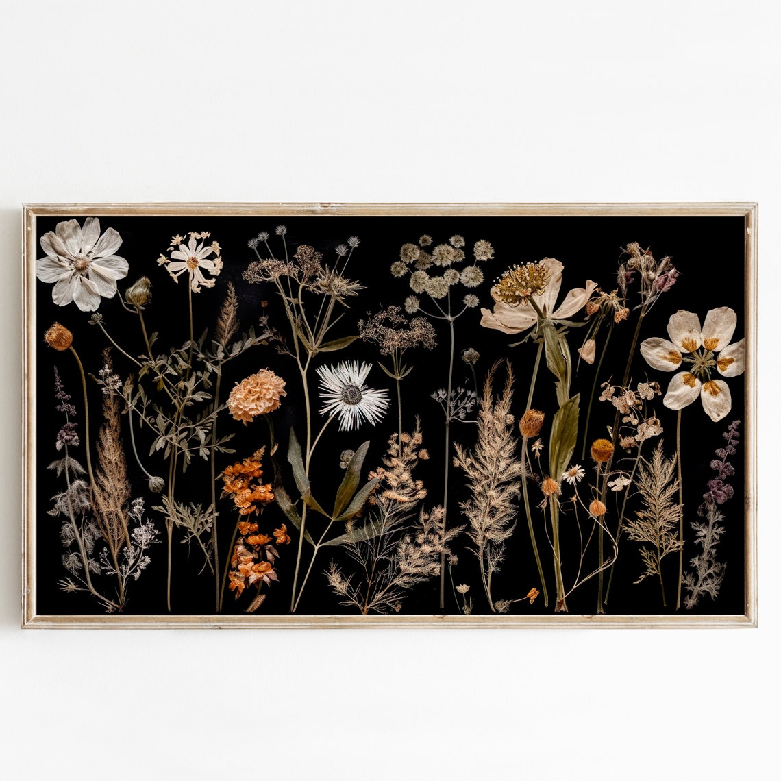 Pressed Wildflowers Black Background Delicate Botanical Art Poster - Image 3