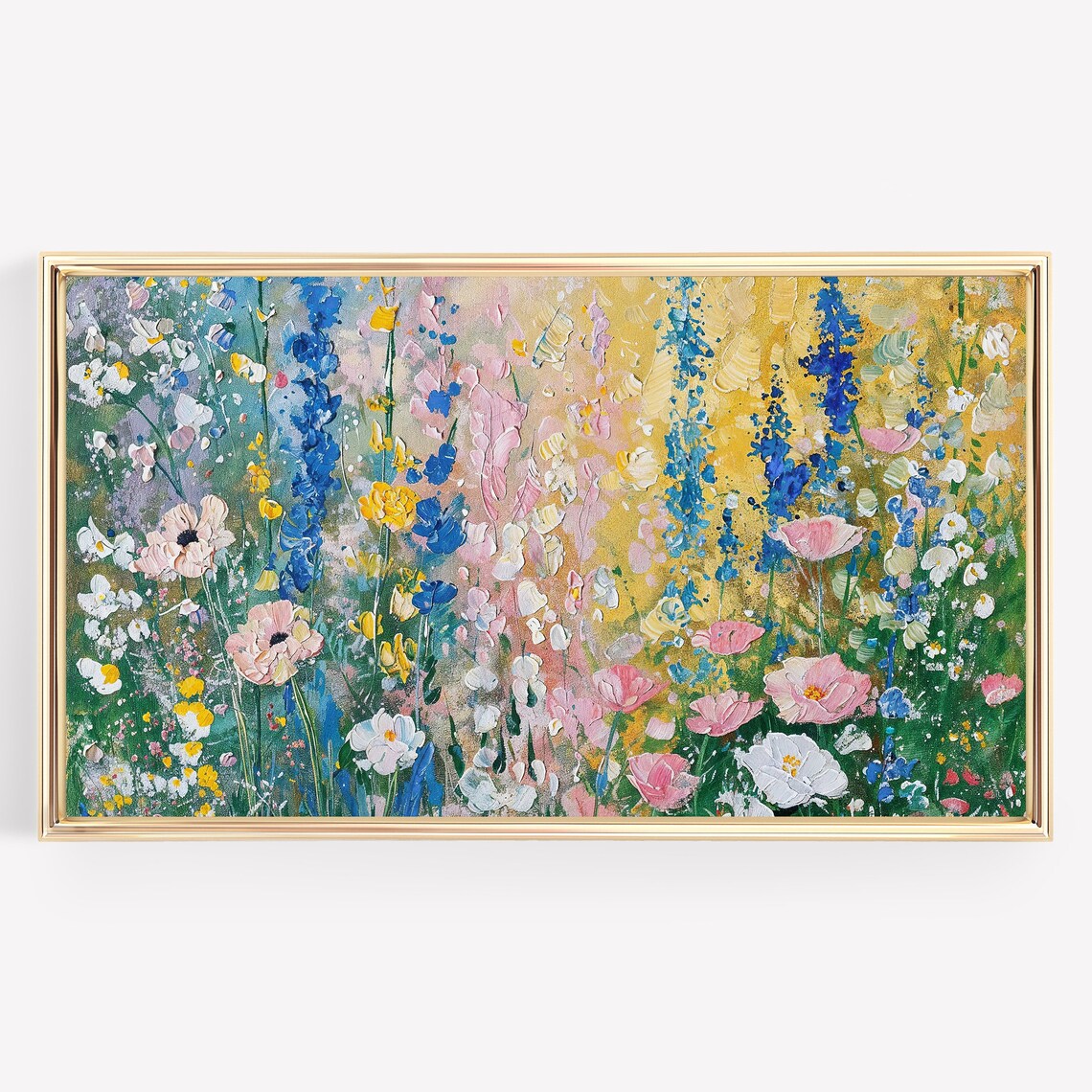 Impasto Wildflower Meadow Blue Pink Yellow Floral Art Poster - Image 3
