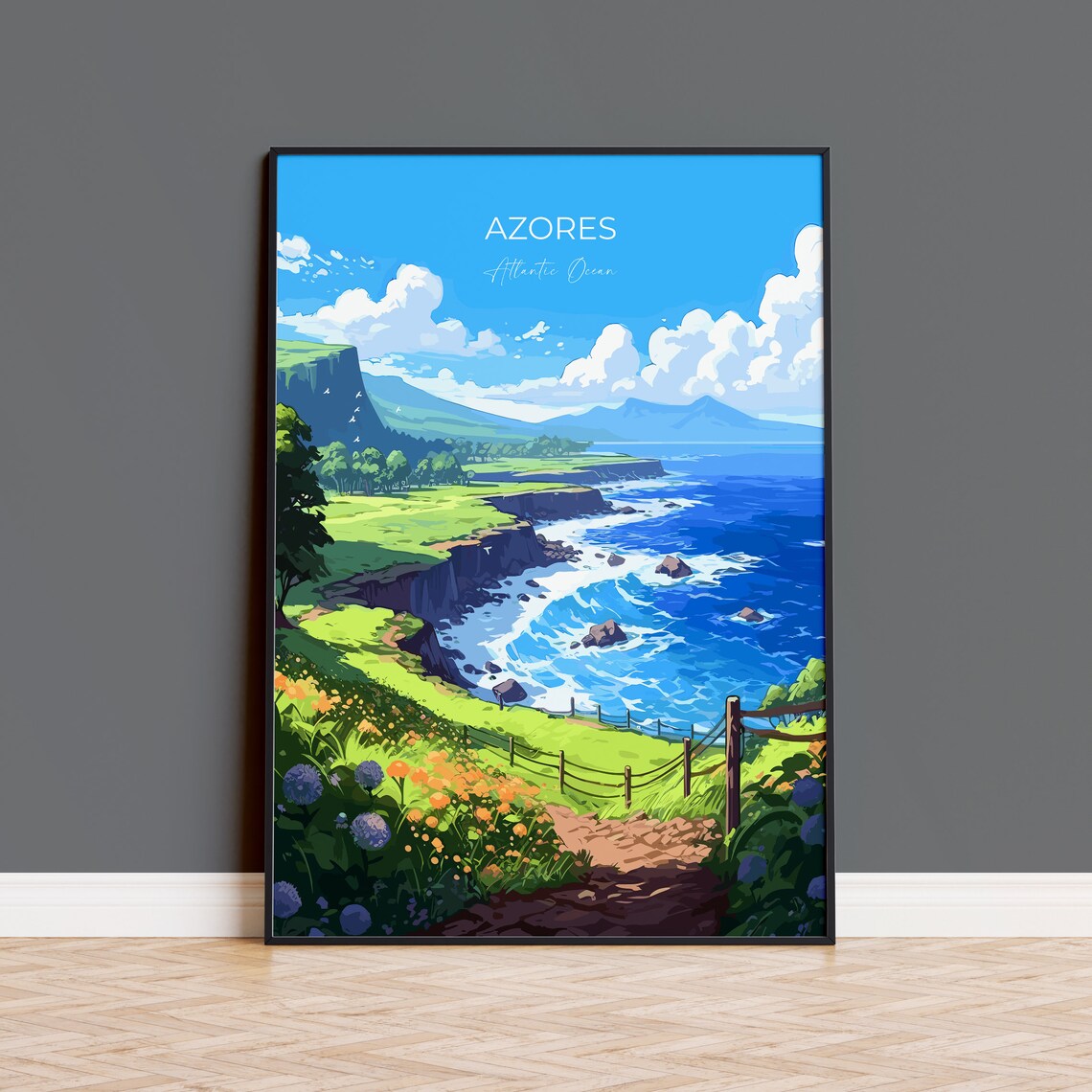 Azores Travel Poster, Atlantic Ocean Wall Art