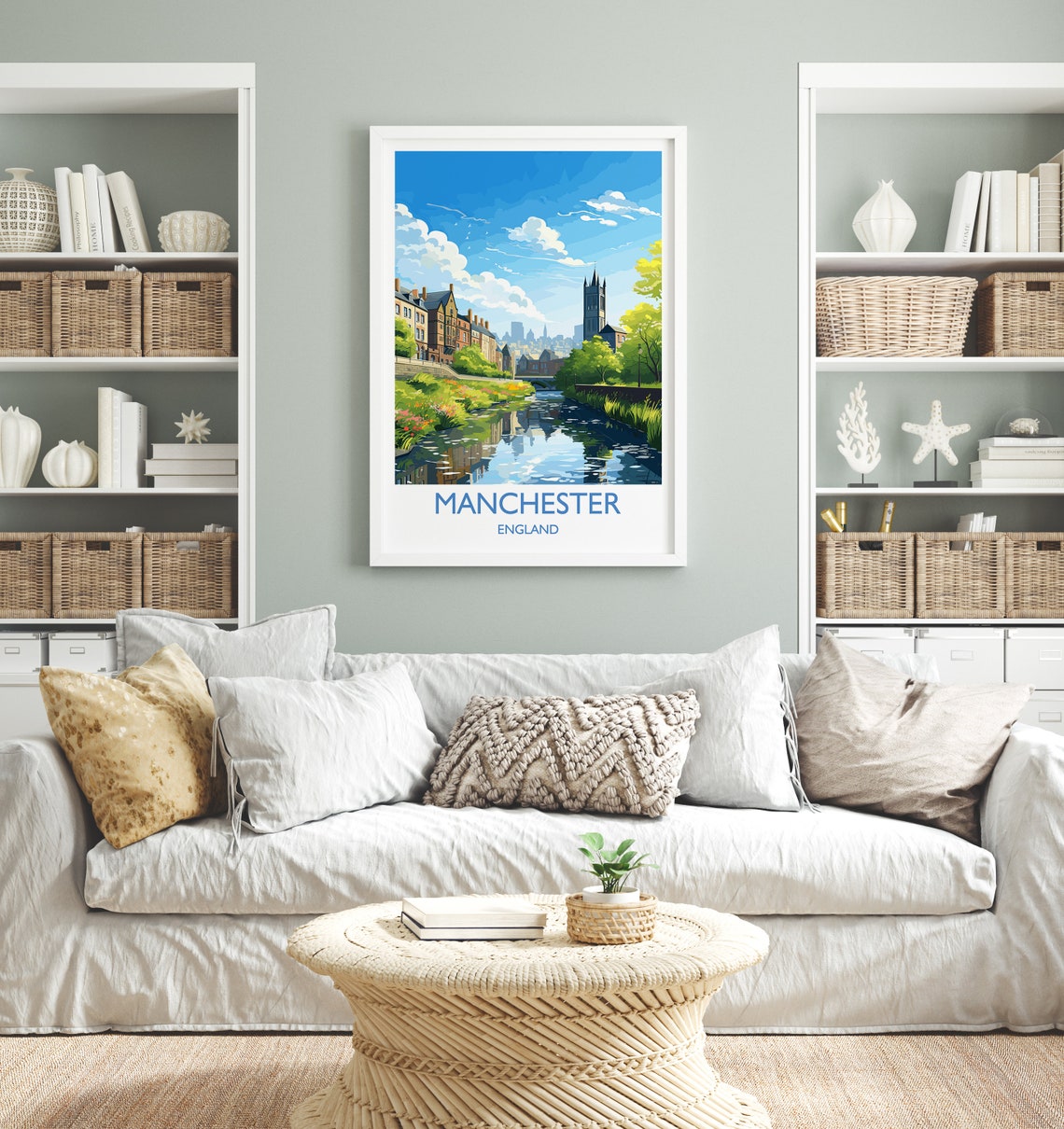 Manchester England Canal Waterside Skyline Landmark Art Poster - Image 4