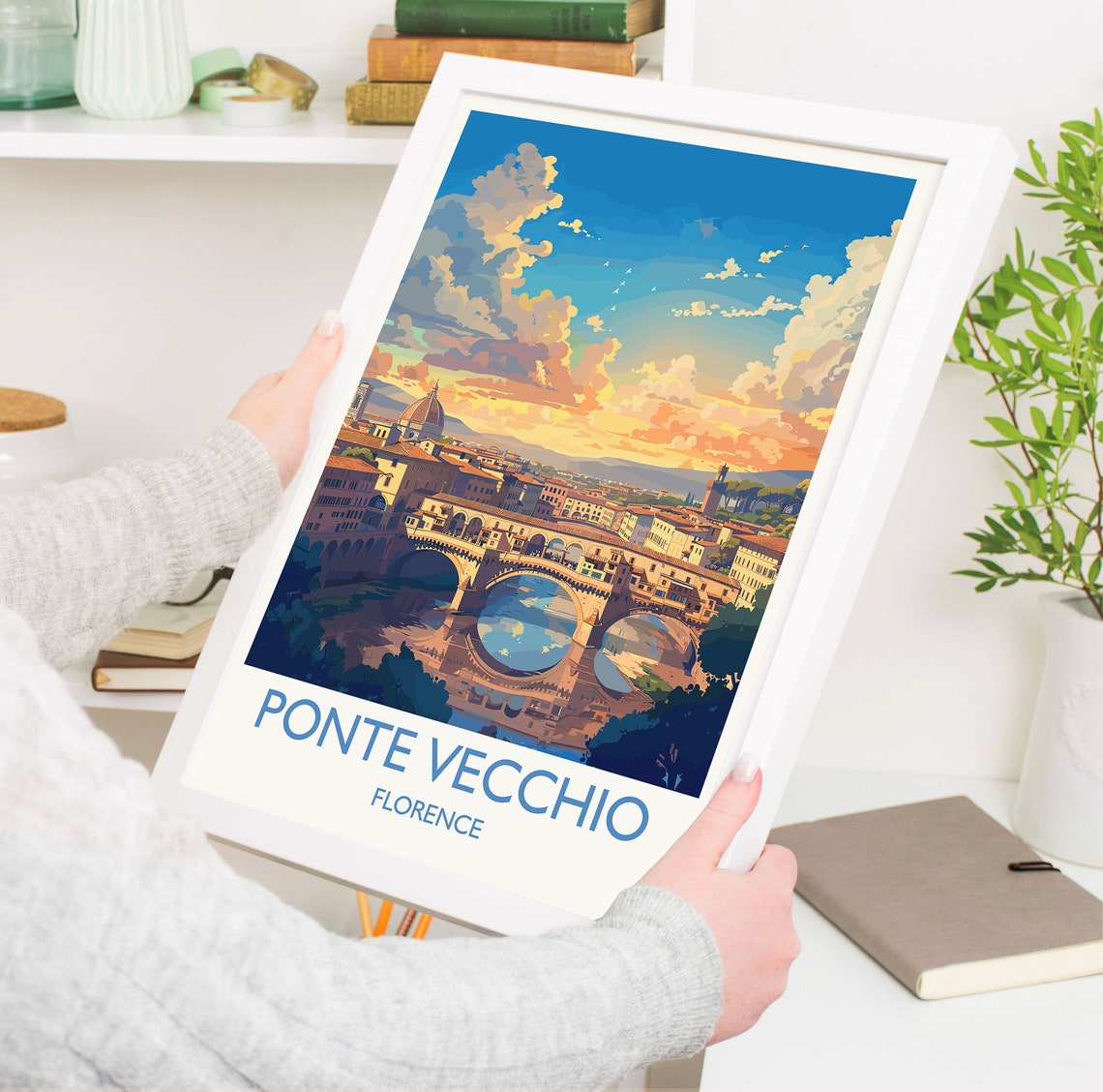 Ponte Vecchio Florence Sunset Bridge Arno River Travel Poster - Image 5