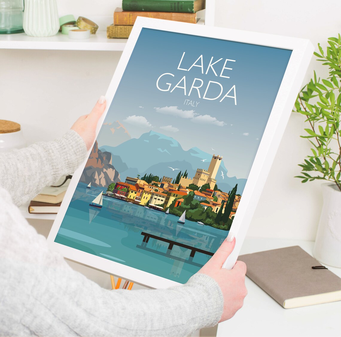 Lake Garda Travel Poster, Italy Lake Landscape Print - Image 3