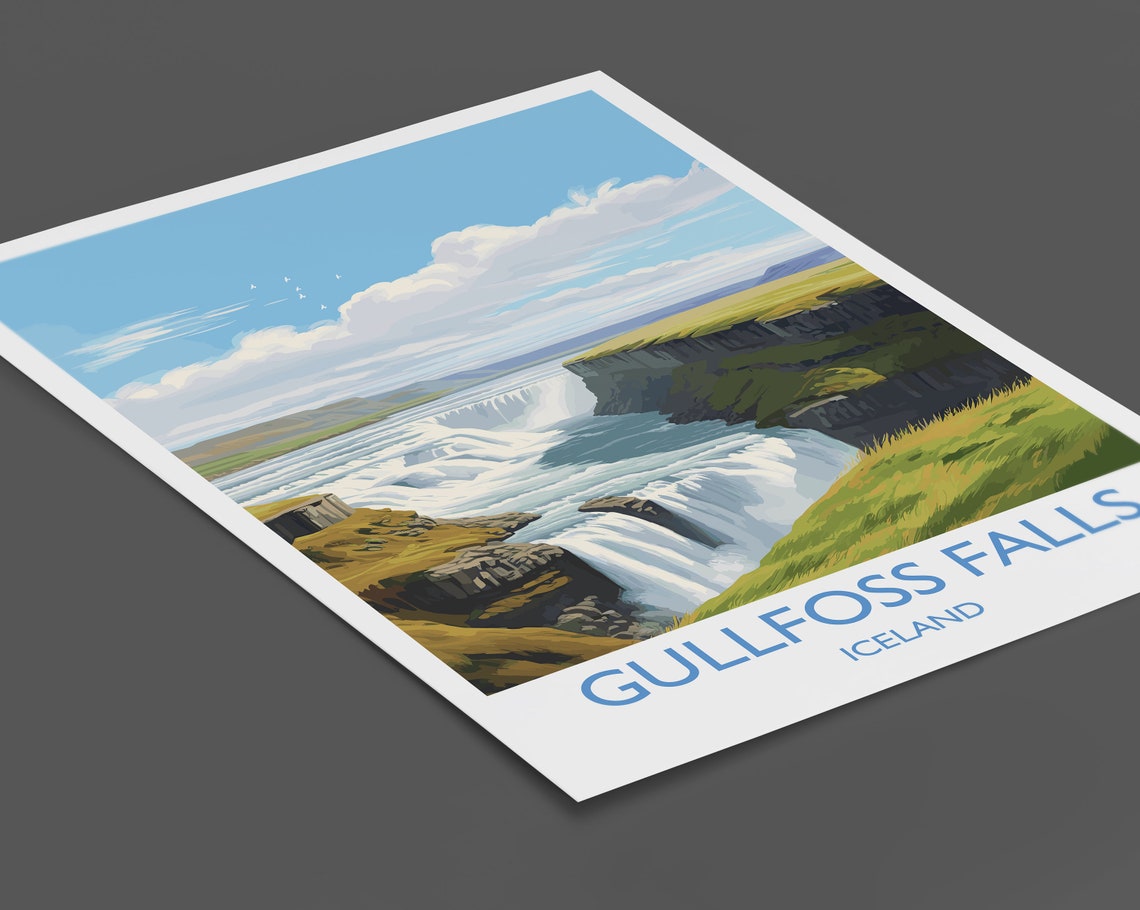 Gullfoss Falls Iceland Powerful Waterfall Landscape View Poster - Image 2