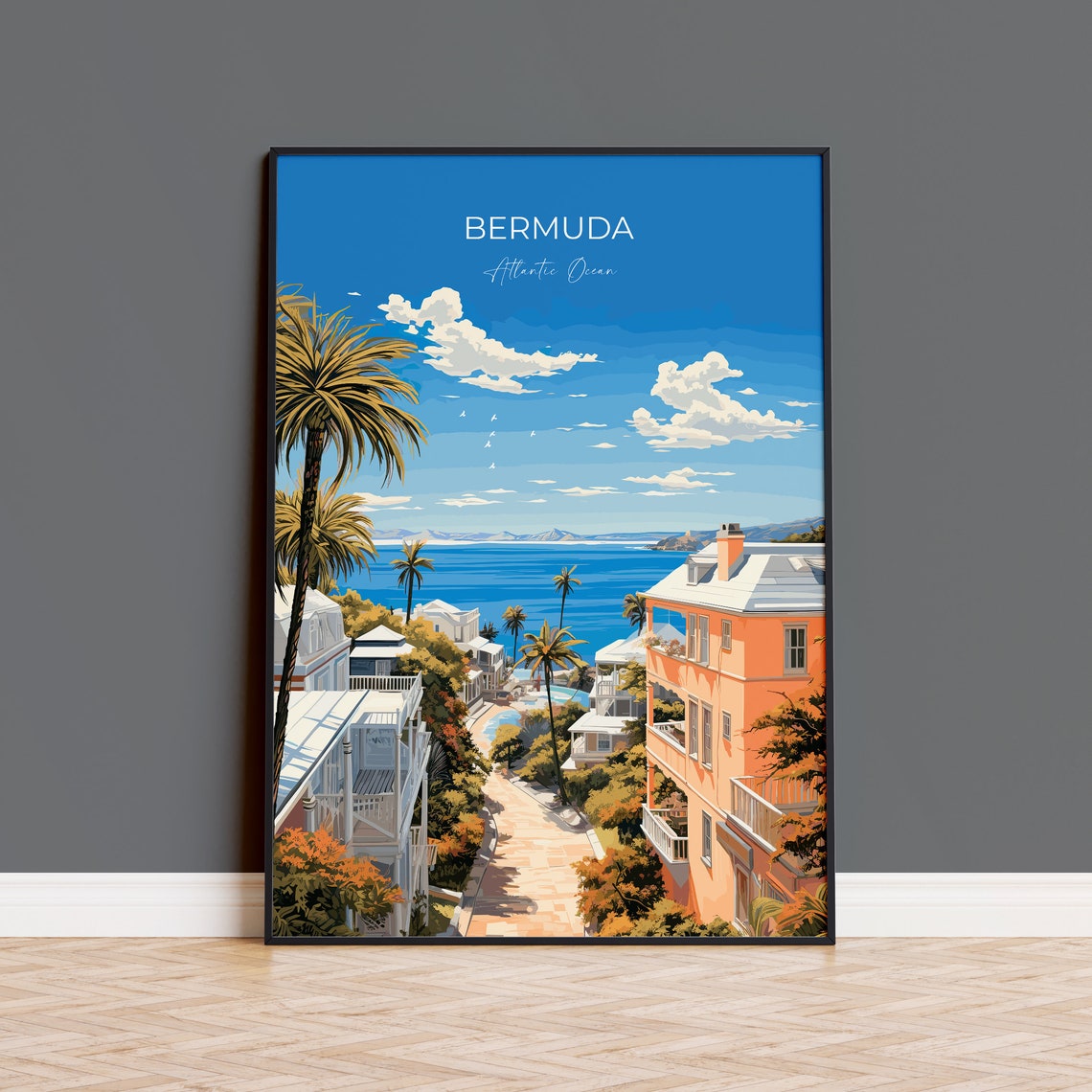 Bermuda Pastel Streets Atlantic Ocean Tropical Island View Poster