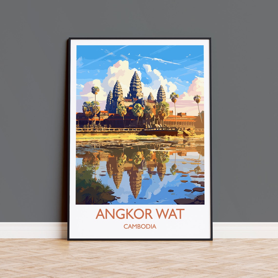 Angkor Wat Cambodia Temple Towers Reflection Sunrise Art Poster