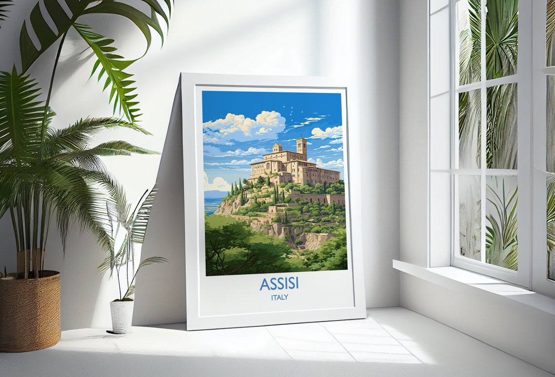 Assisi Italy St Francis Basilica Hilltop Stone Town Travel Poster - Image 3