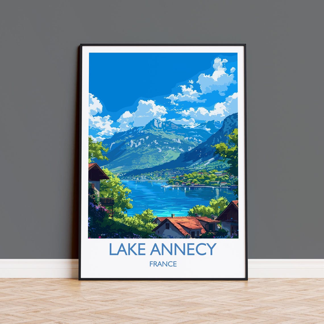 Lake Annecy Travel Poster Wall Art Travel Print Of Lake Annecy Lake Annecy Art Lovers Gift France French Lakes Art Gift