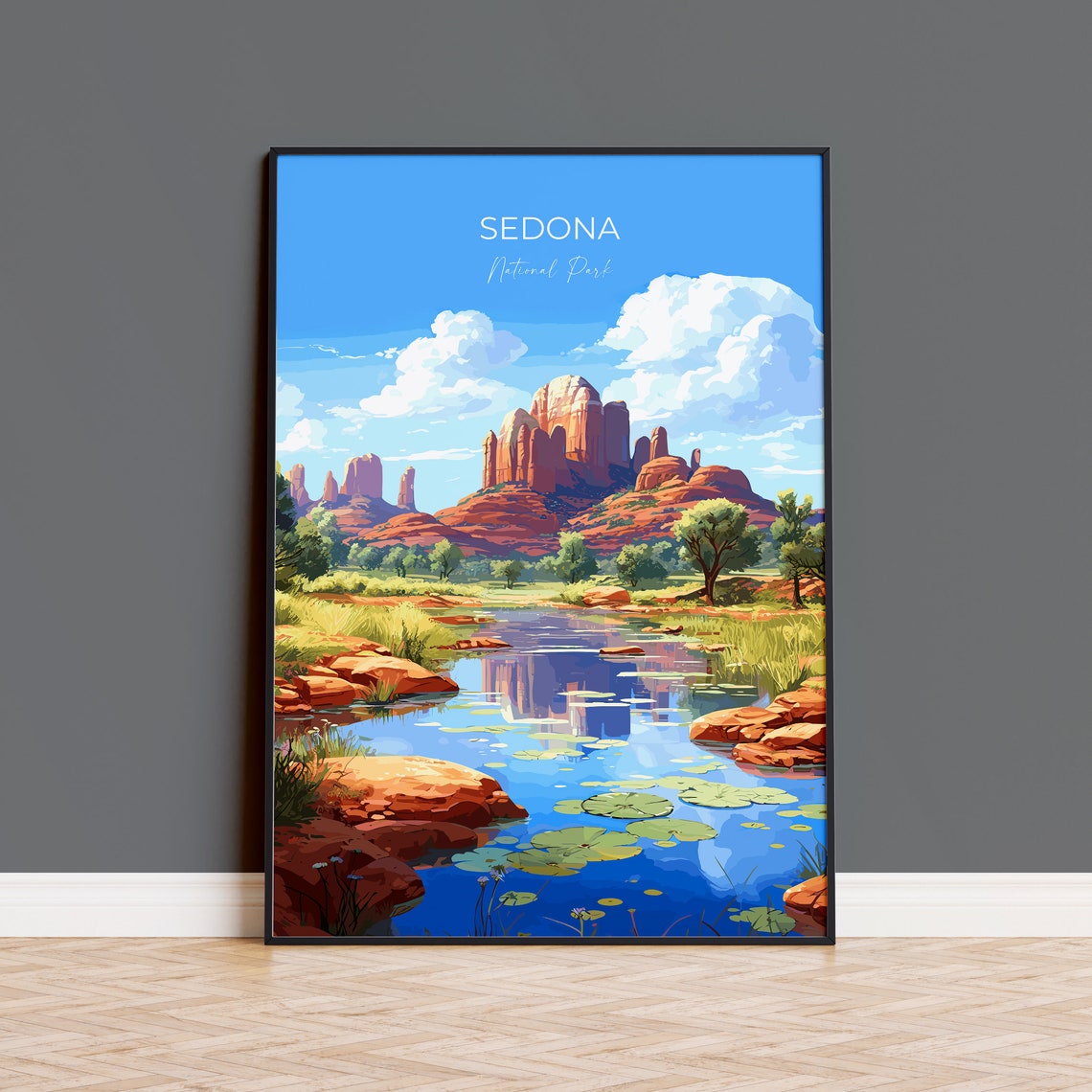 Sedona Arizona Red Rock Desert River Reflections Travel Poster
