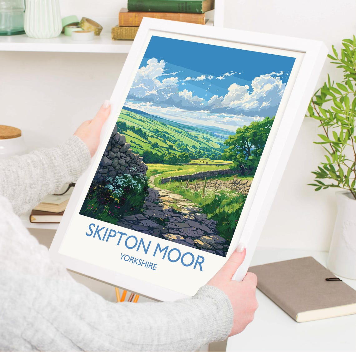 Skipton Moor Yorkshire Dry Stone Wall Path Retro Travel Poster - Image 3