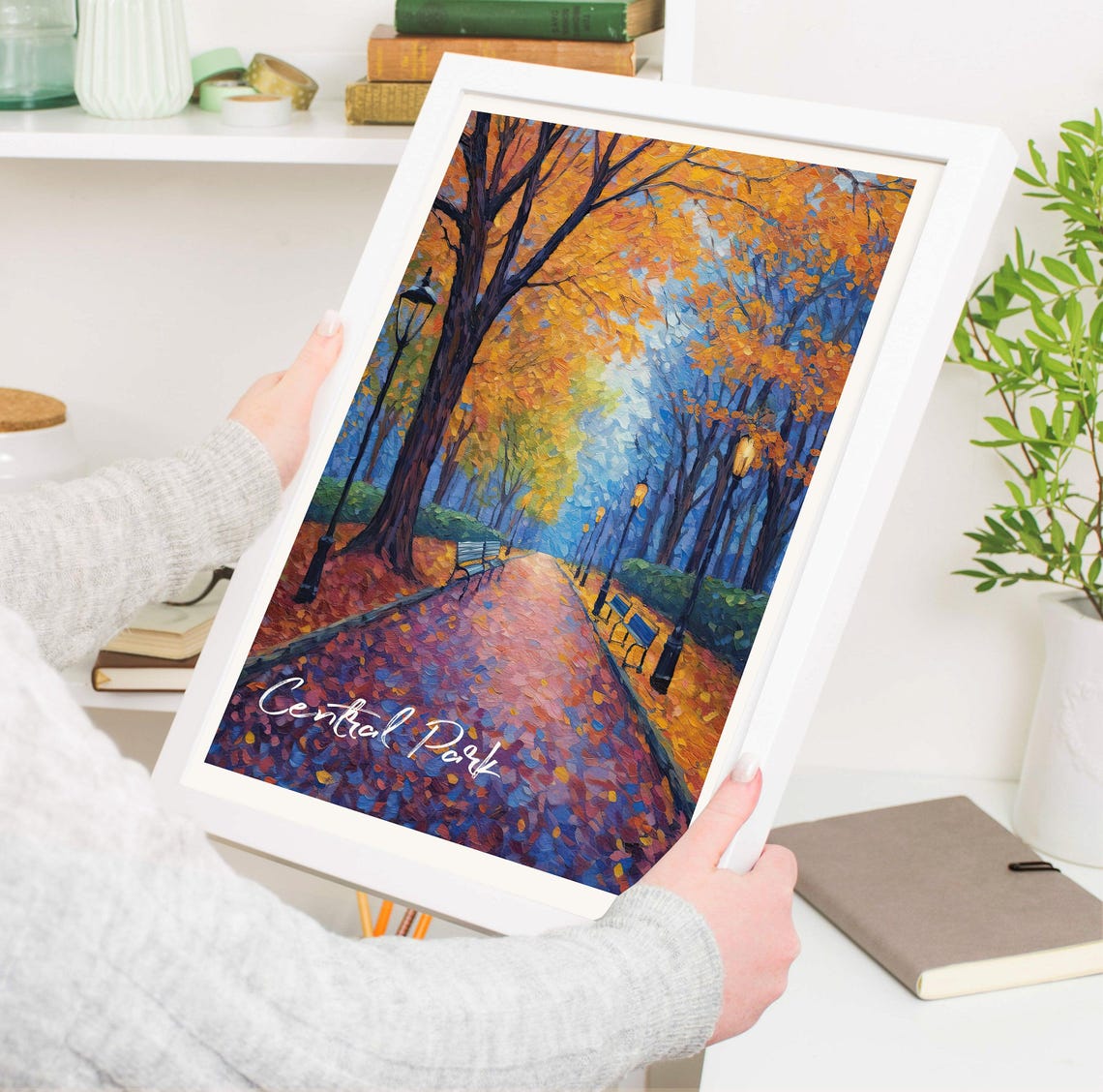Central Park Autumn Walkway Impressionist Oil Painting Poster - Image 2
