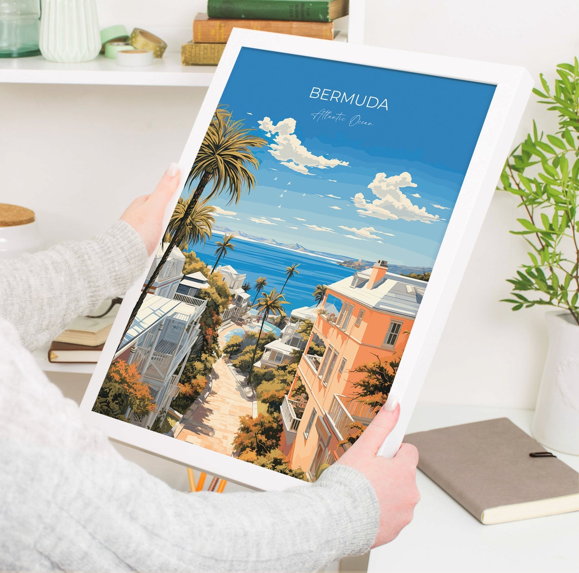 Bermuda Pastel Streets Atlantic Ocean Tropical Island View Poster - Image 5