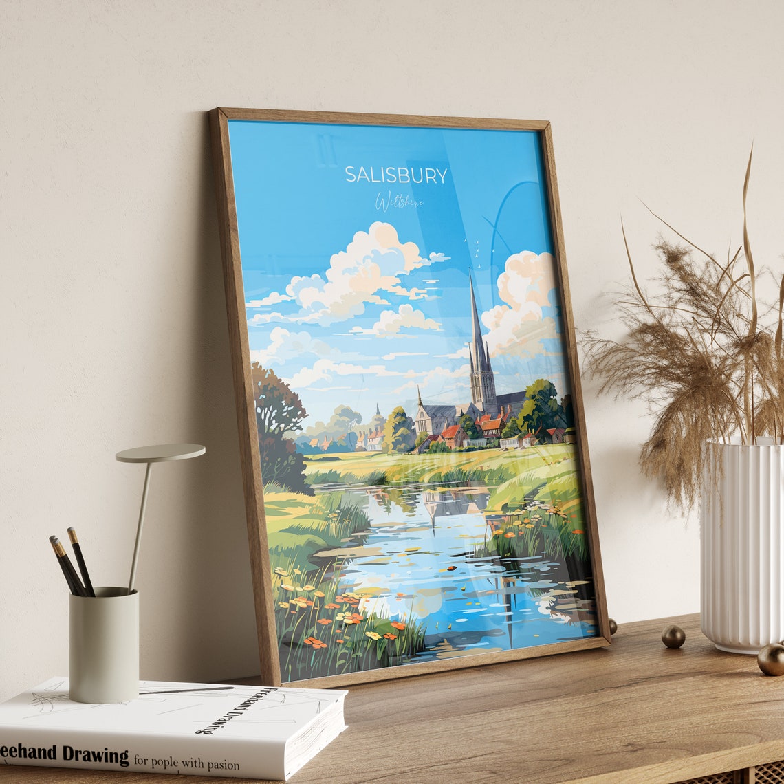 Salisbury Cathedral Wiltshire England Riverside Travel Poster - Image 2