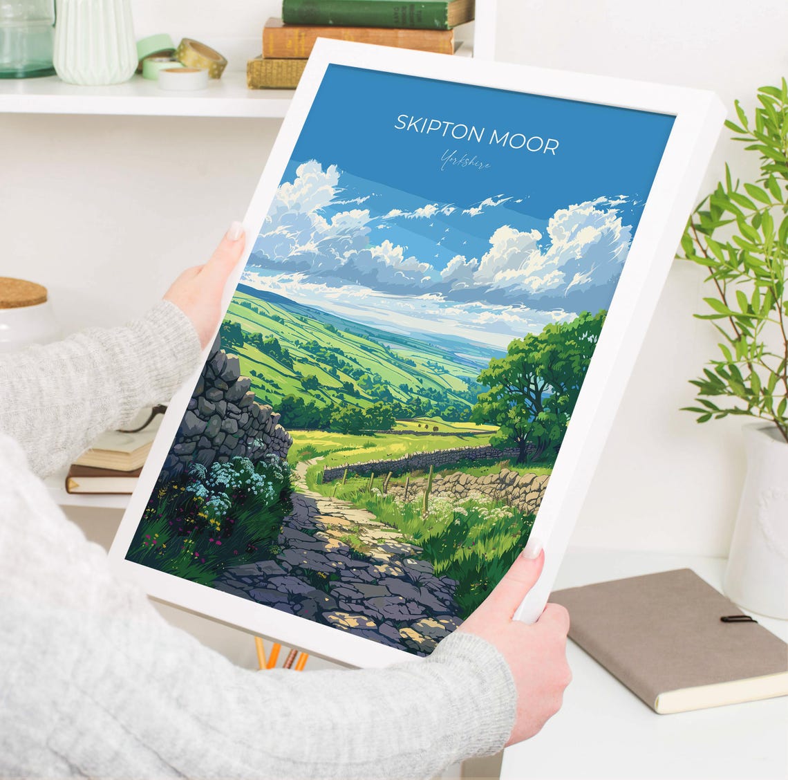 Skipton Moor Yorkshire Dry Stone Wall Path Modern Travel Poster - Image 3
