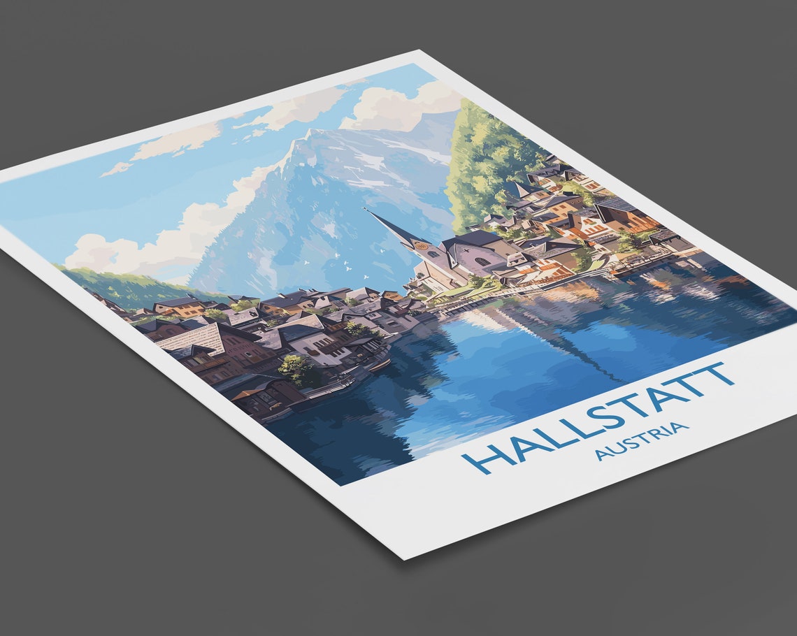 Hallstatt Austria Lakeside Village Church Alpine Peak Travel Poster - Image 2