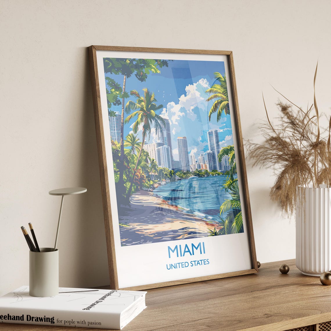 Miami United States Bay Skyline Palm Trees Beach Travel Print - Image 2
