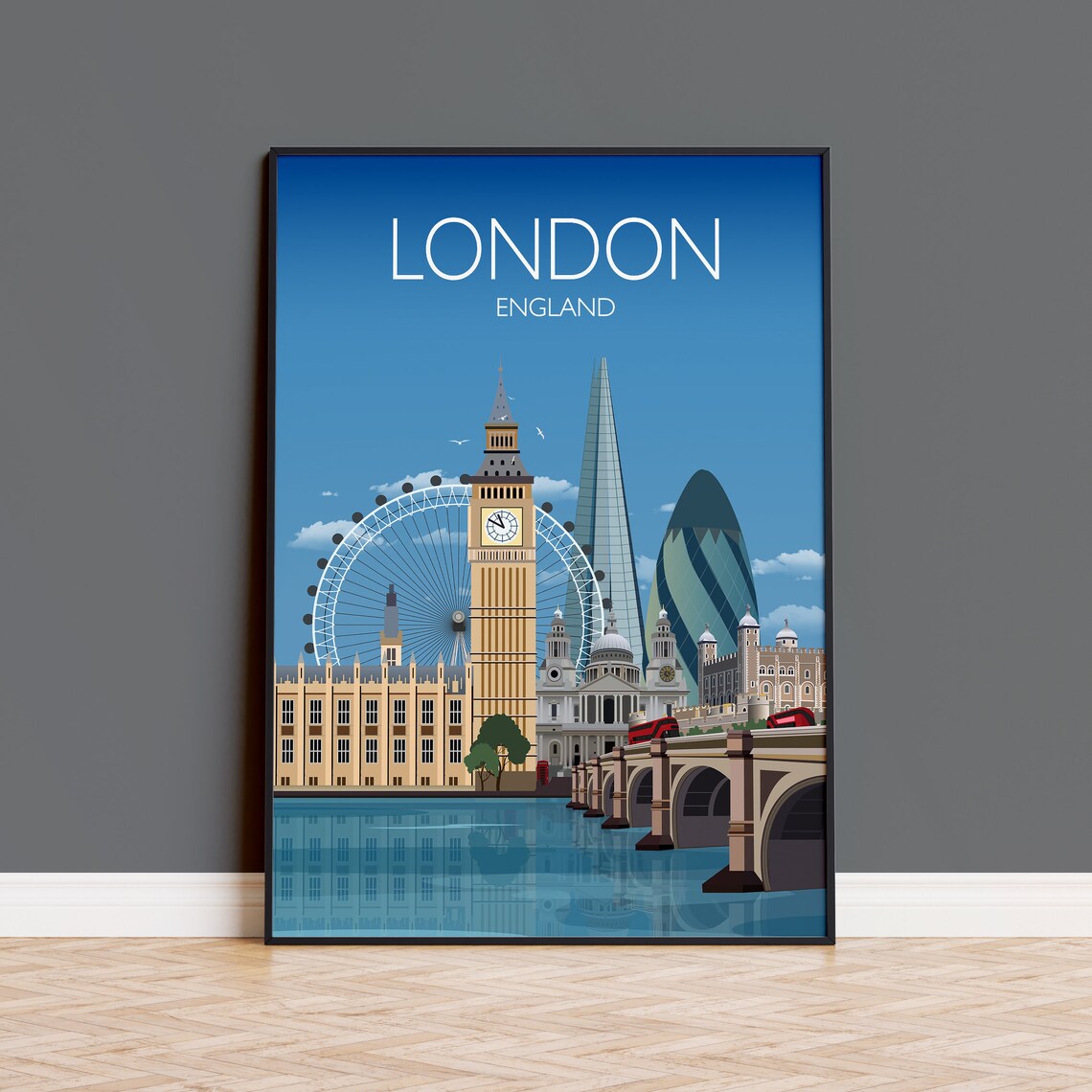 London Travel Poster, St Paul’s, Big Ben, Tower