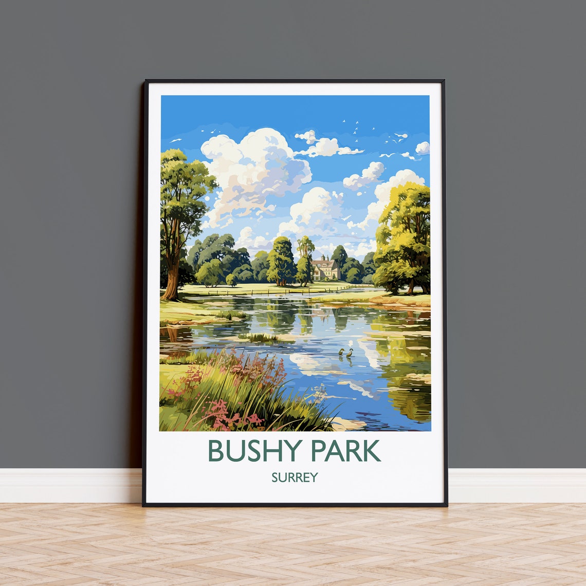 Bushy Park Travel Print Travel Poster Of Bushy Park Surrey London England London Art Lovers Gift Wall Art Print