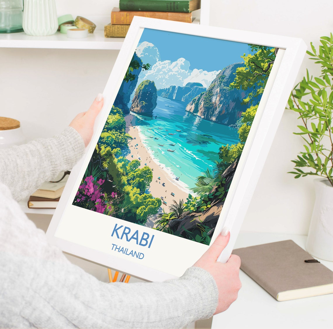 Krabi Thailand Emerald Bay Karst Cliffs Beach Scene Travel Poster - Image 3