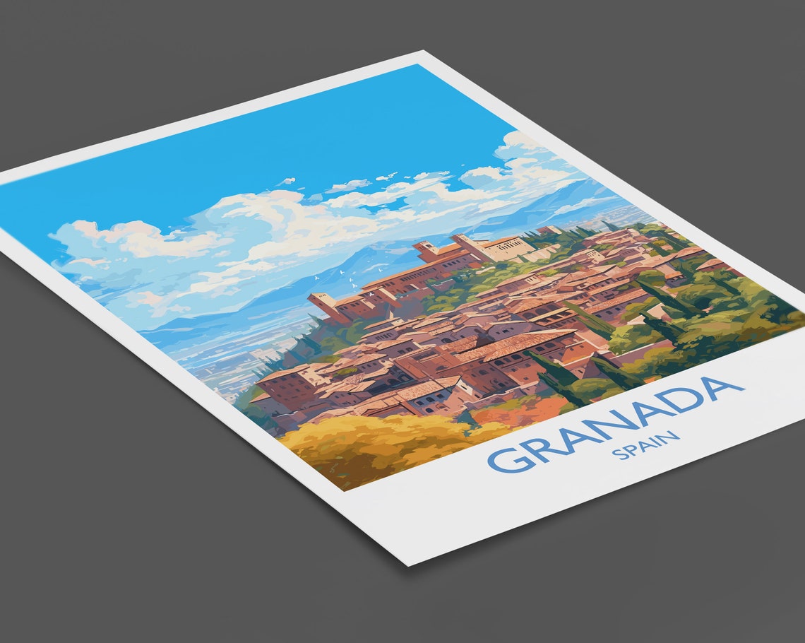 Granada Spain Alhambra Palace City View Scenes Travel Poster - Image 2