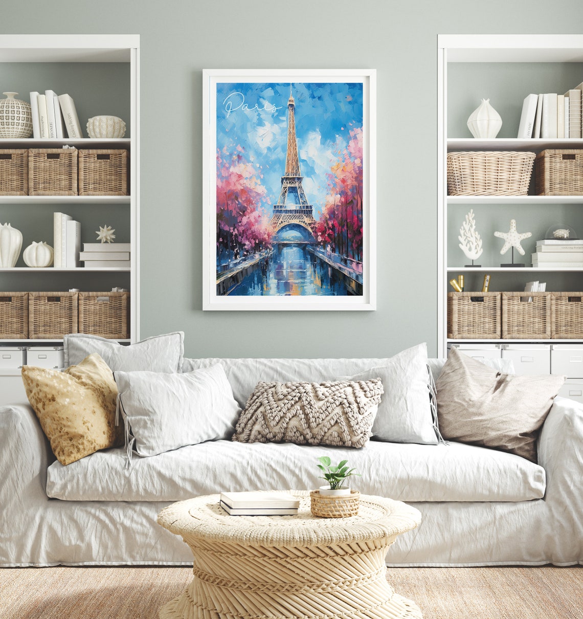 Eiffel Tower Pink Cherry Blossom Spring Paris France Art Poster - Image 2