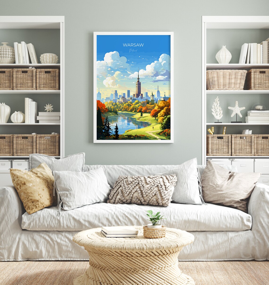 Warsaw Poland Travel Poster City Skyline Park Lake Autumn Colors - Image 4