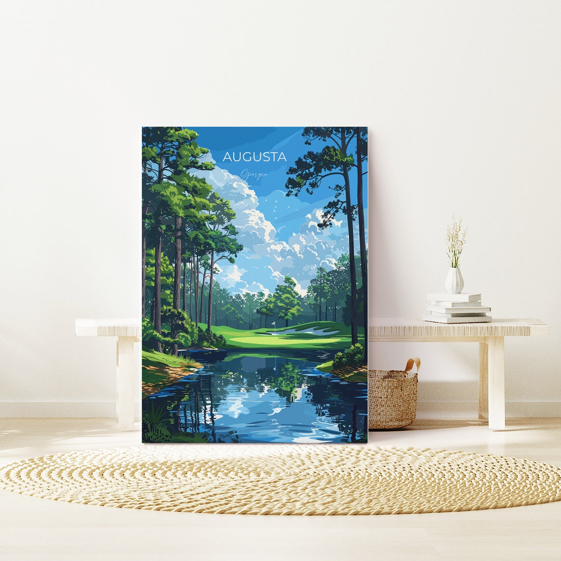 Augusta Georgia Golf Course Lake Reflection Vintage Script Poster - Image 3