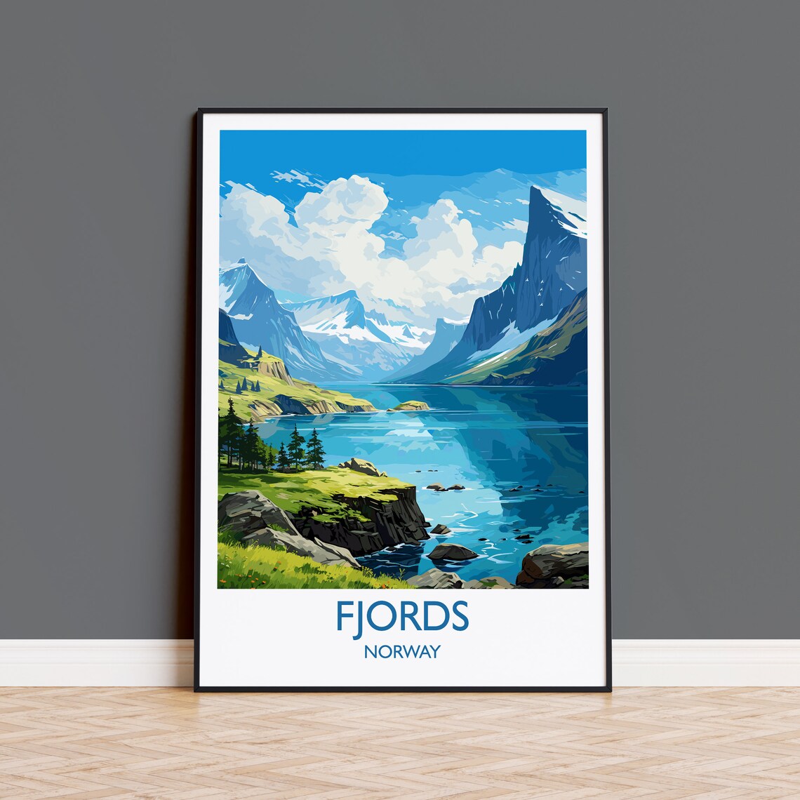 Fjords Norway Travel Poster, Europe Wall Art Print