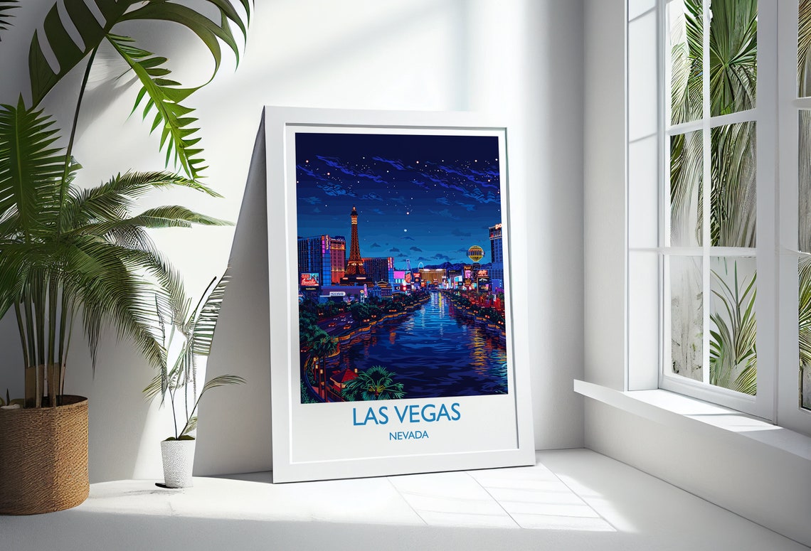 Las Vegas Nevada Night Skyline Neon Lights Casinos City Poster - Image 2