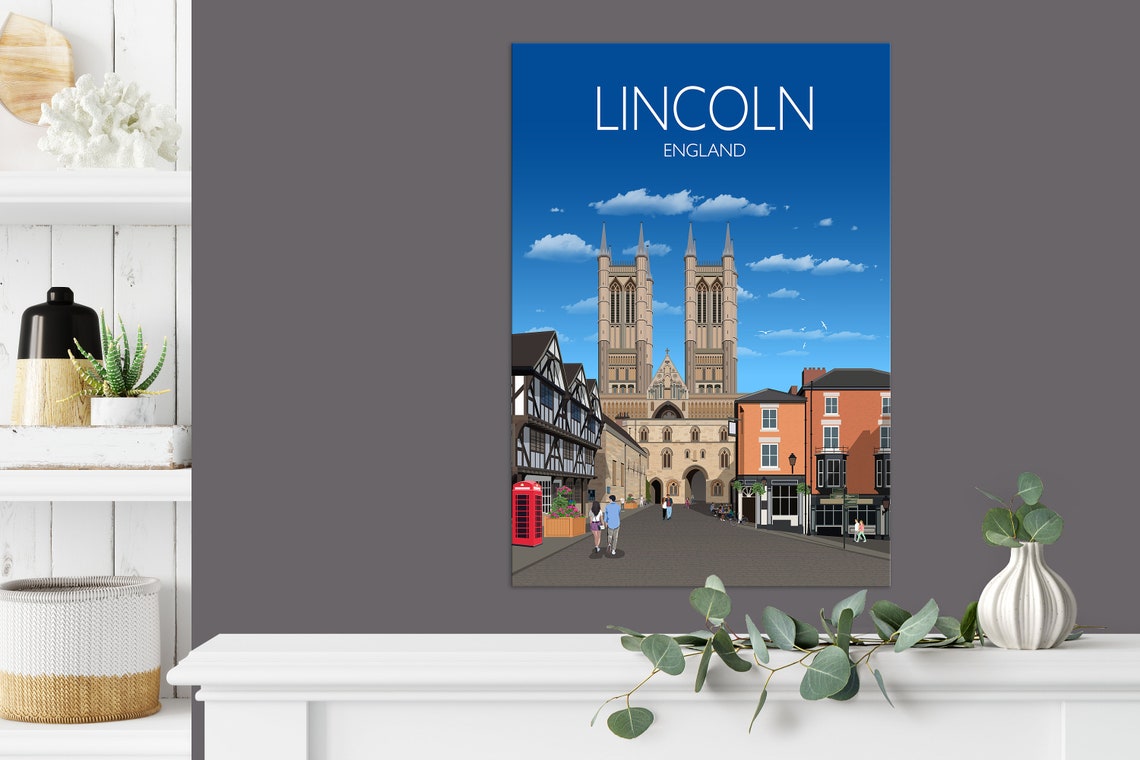 Lincoln England Cathedral Historic Street Scene Travel Poster - Image 3
