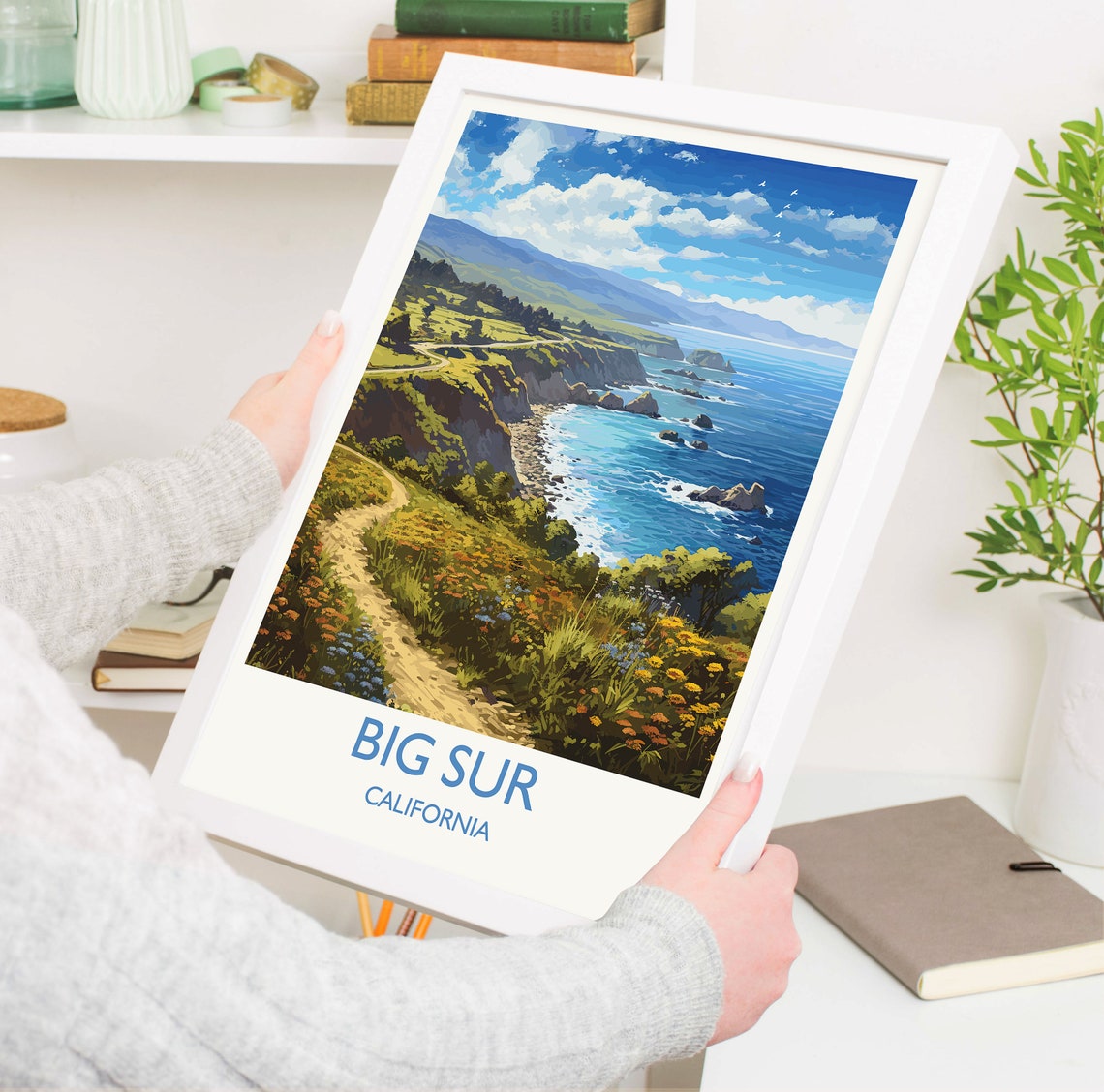 Big Sur California Winding Coast Road Cliff Wildflower Art Poster - Image 5