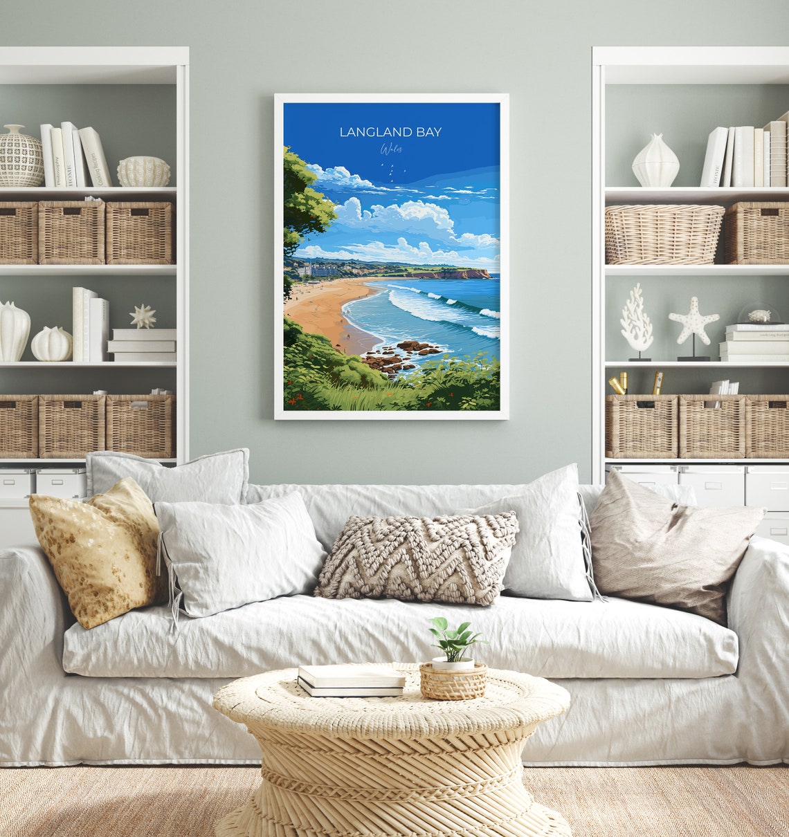 Langland Bay Wales Travel Poster Blue Sky Beach Waves Vintage Style - Image 4