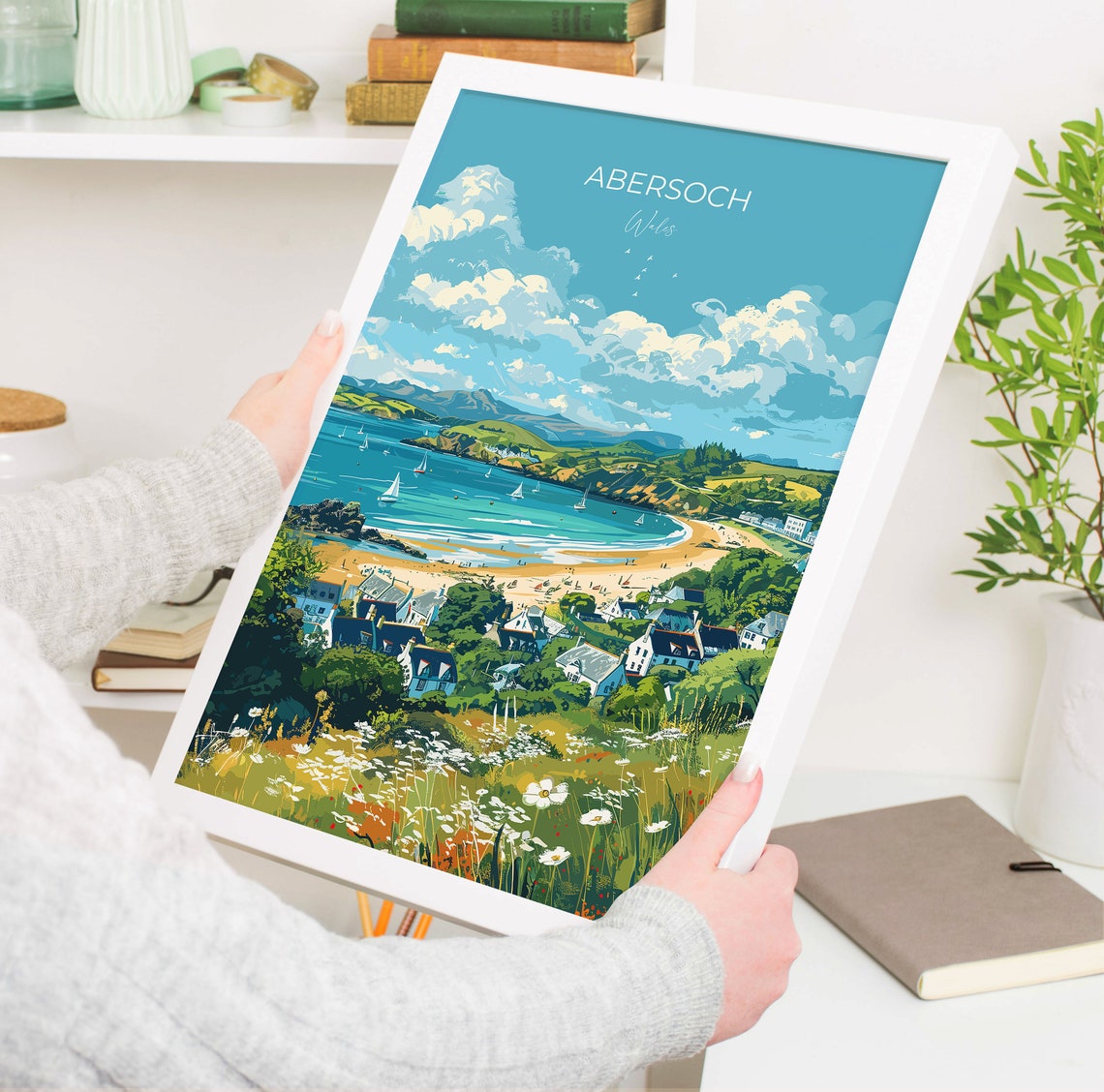Abersoch Wales Bay View Seaside Town Wildflowers Coast Travel Poster - Image 3
