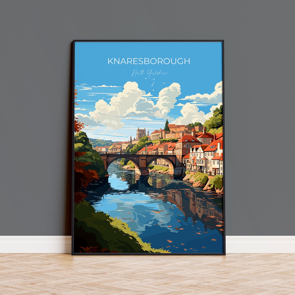Knaresborough Travel Print Travel Poster Of Knaresborough North Yorkshire Gift England Knaresborough Art Lovers Gift Wall Art Print